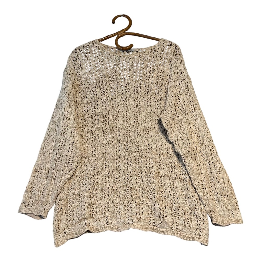 Vintage | Santa Barbara | Oatmeal Open Knit Oversized Cotton Sweater Size M